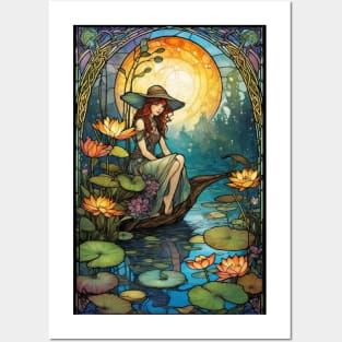 Stained Glass Girl At Lily Pond Posters and Art